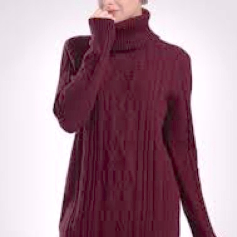 Calvin Klein Chunky Sweater Cable Knit Turtleneck Burgundy Maroon Size Medium
